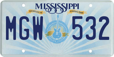 MS license plate MGW532