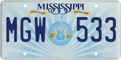 MS license plate MGW533