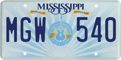 MS license plate MGW540
