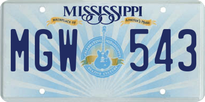 MS license plate MGW543