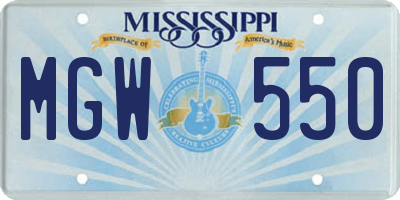 MS license plate MGW550