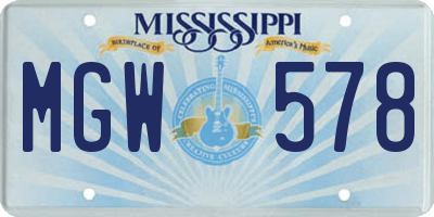 MS license plate MGW578