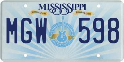MS license plate MGW598