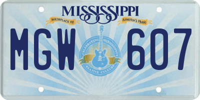MS license plate MGW607