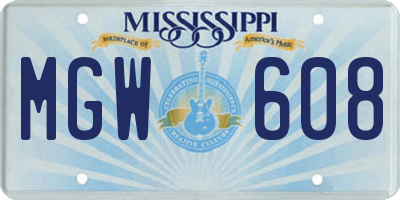 MS license plate MGW608