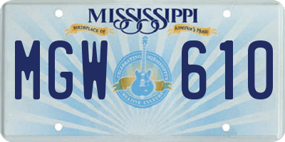 MS license plate MGW610