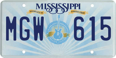 MS license plate MGW615