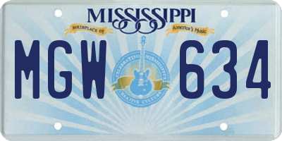 MS license plate MGW634