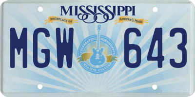 MS license plate MGW643