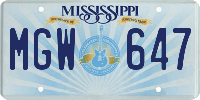 MS license plate MGW647