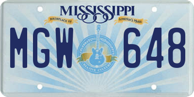 MS license plate MGW648