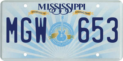 MS license plate MGW653