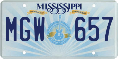 MS license plate MGW657