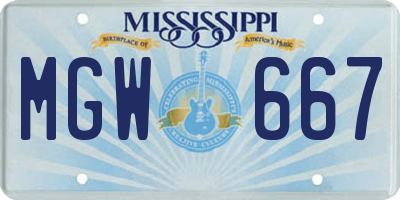 MS license plate MGW667