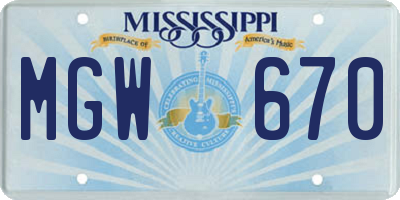 MS license plate MGW670