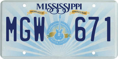 MS license plate MGW671