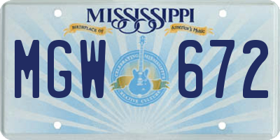 MS license plate MGW672