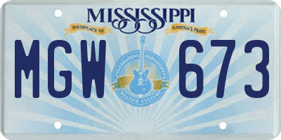 MS license plate MGW673