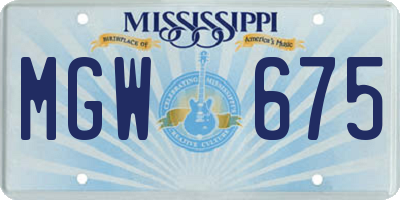 MS license plate MGW675