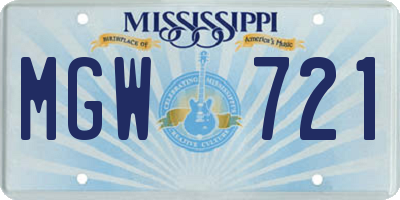MS license plate MGW721