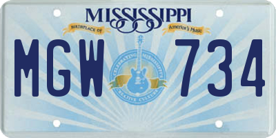 MS license plate MGW734