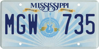MS license plate MGW735