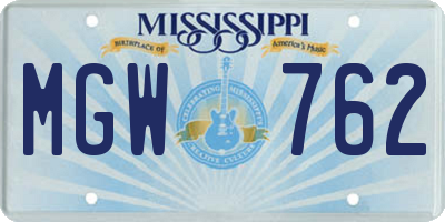 MS license plate MGW762