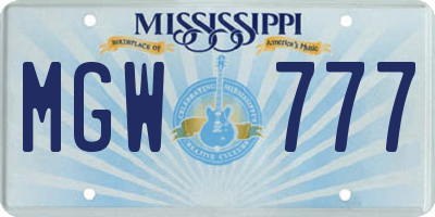 MS license plate MGW777