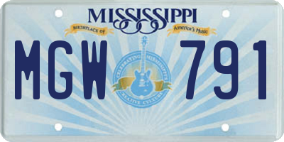 MS license plate MGW791