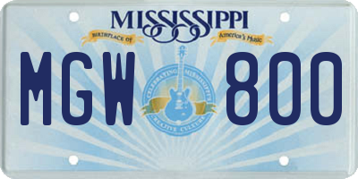MS license plate MGW800