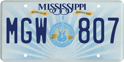 MS license plate MGW807