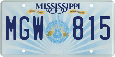 MS license plate MGW815