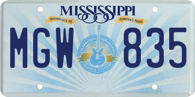 MS license plate MGW835