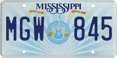 MS license plate MGW845