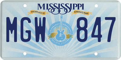 MS license plate MGW847