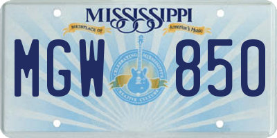 MS license plate MGW850