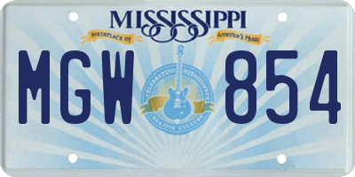 MS license plate MGW854