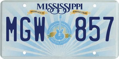 MS license plate MGW857