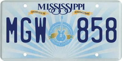 MS license plate MGW858