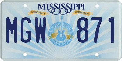 MS license plate MGW871