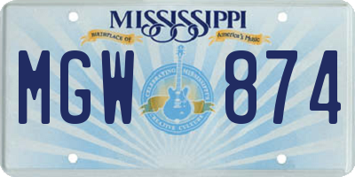 MS license plate MGW874