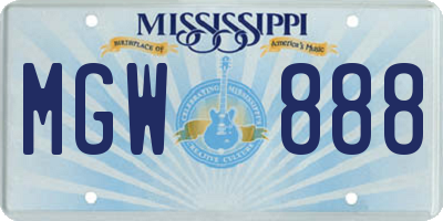 MS license plate MGW888