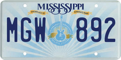 MS license plate MGW892