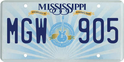 MS license plate MGW905