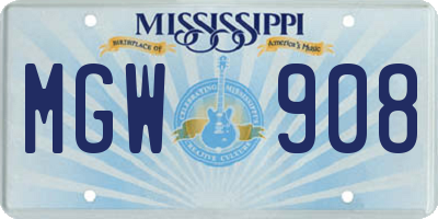 MS license plate MGW908