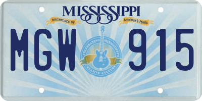 MS license plate MGW915