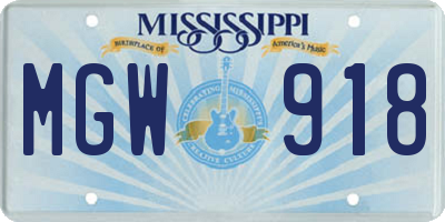 MS license plate MGW918
