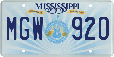 MS license plate MGW920