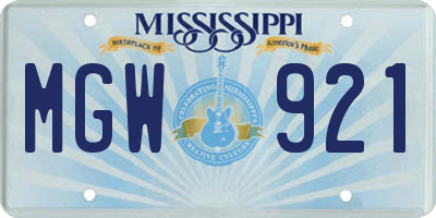 MS license plate MGW921