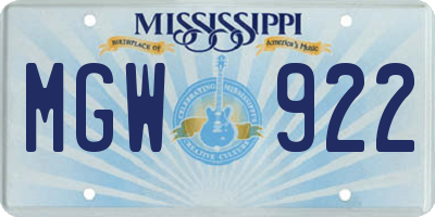 MS license plate MGW922